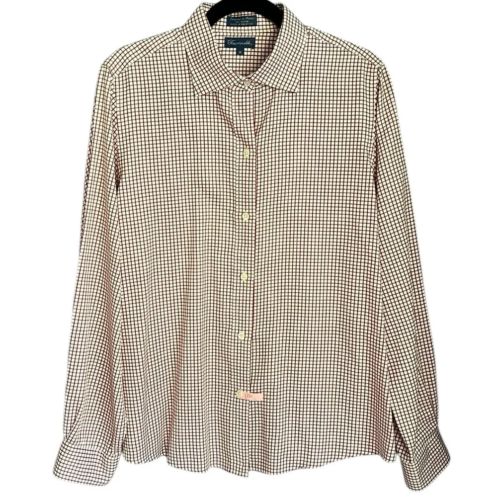 Faconnable Burgundy and White Checked Shirt Size XL - Picture 3 of 5